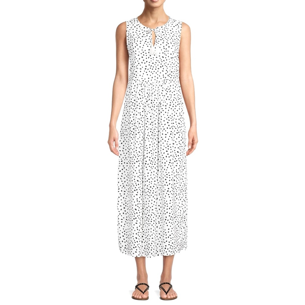 BEACHLUNCHLOUNGE Women’s TieNeck Printed MaxiDress Size XS Color Spot Blanc